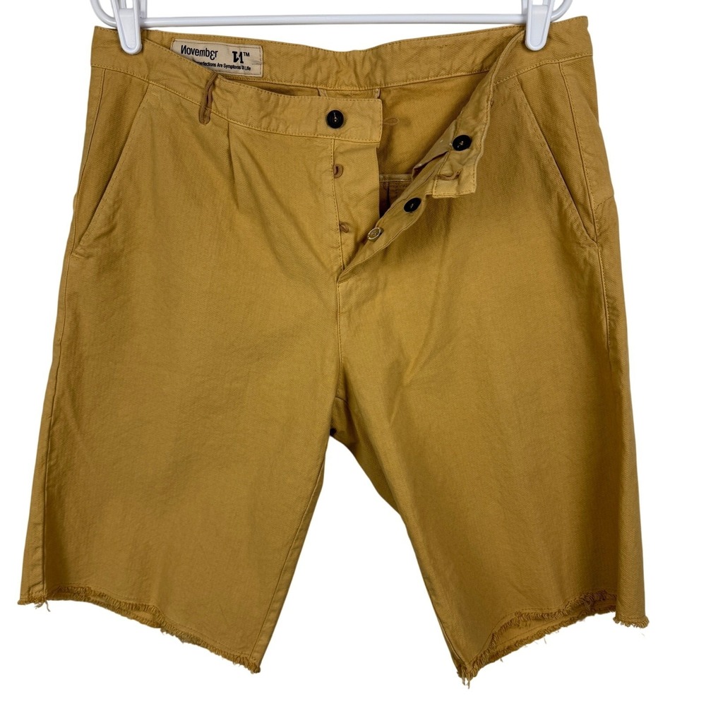 November‎ Mens Khaki Shorts Size 34 Raw Hem Button Fly Casual Summer